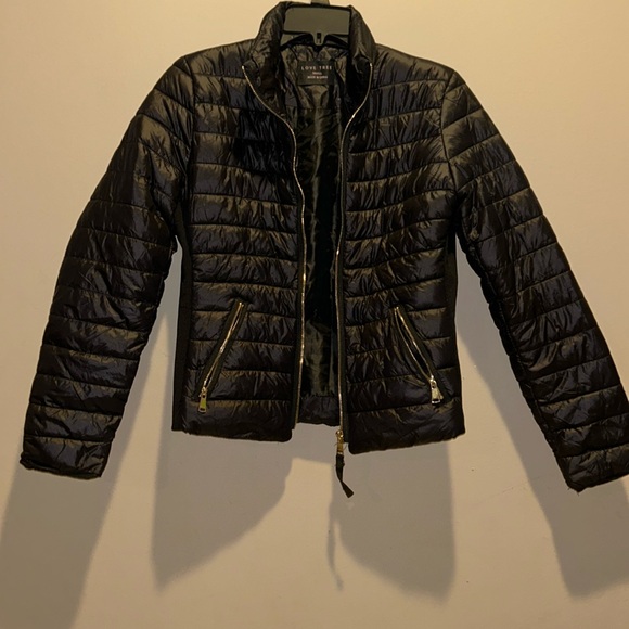 Black and gold Love Tree Puffer Jacket with pockets - Picture 2 of 3